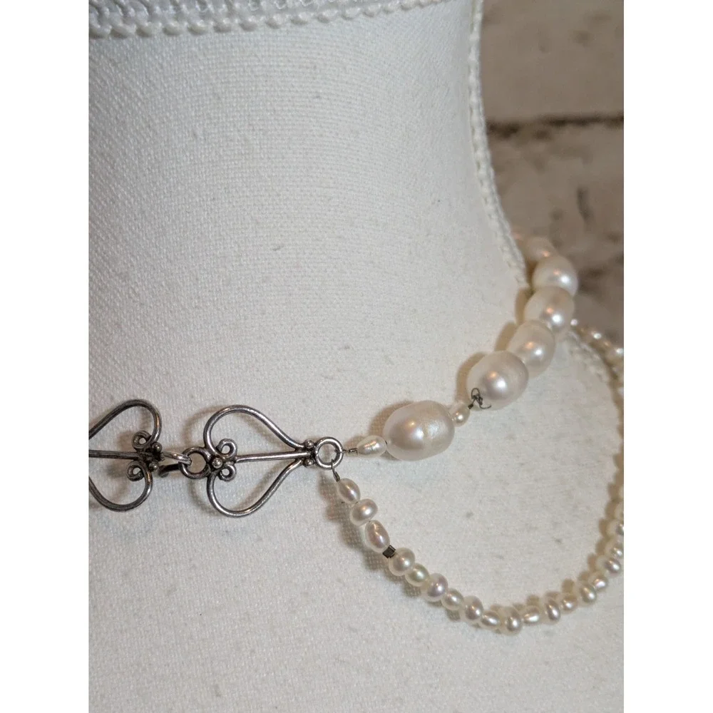 Vintage Natural Fresh Water Pearl Choker Necklace Multi Strand Romantic 12